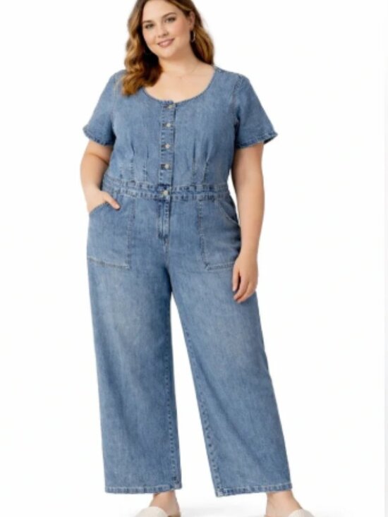 Ava & Viv Pants - Ava & Viv - Women's Short Sleeve Button-Front Jumpsuit for the 17 see notes